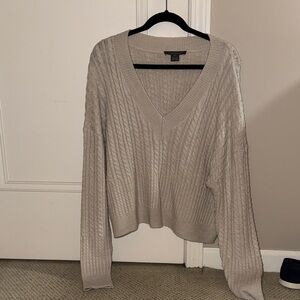 French Connection Beige Cable-Knit V-Neck Sweater